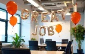 "Great Job" sign over a desk