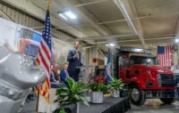 Governer Glenn Youngkin speaking on expansion of Mack Trucks operations in Virginia