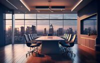 Boardroom table and chairs.