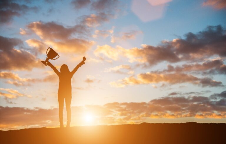 woman celebrating win