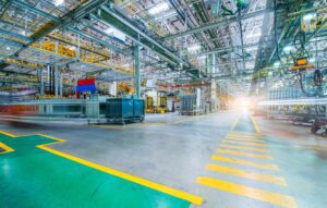 robots welding in a car factory