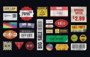 Price stickers. Peeled Paper Stickers. Price Tag. Vector illustration