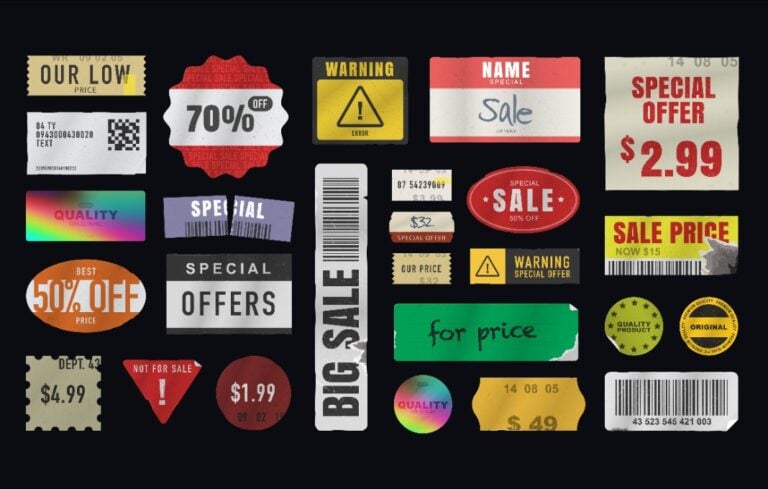 Price stickers. Peeled Paper Stickers. Price Tag. Vector illustration