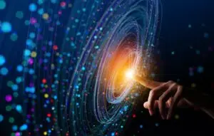 Woman touching a swirl of light