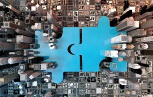 merger and acquisition business concept, join puzzle 3d