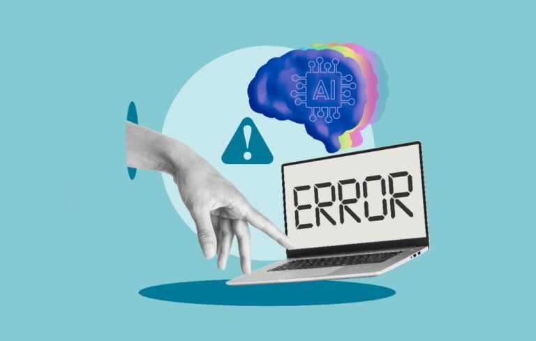 Risk Warning with Laptop Screen, Human Hand and Neural Brain Icon