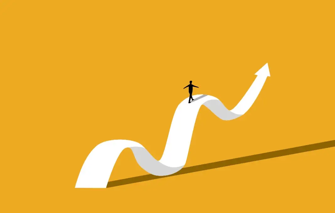 Illustration of man walking along arrow