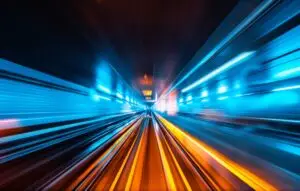 Train moving fast in tunnel
