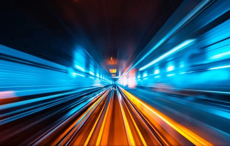 Train moving fast in tunnel