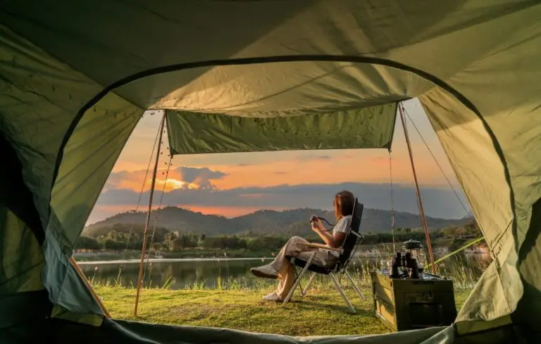 woman travel and camping alone at natural park