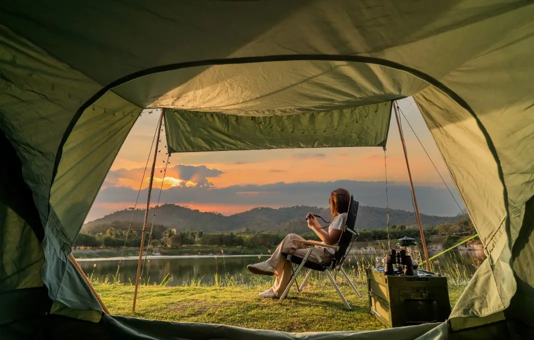 woman travel and camping alone at natural park