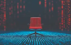 office chair on digital blue and red background