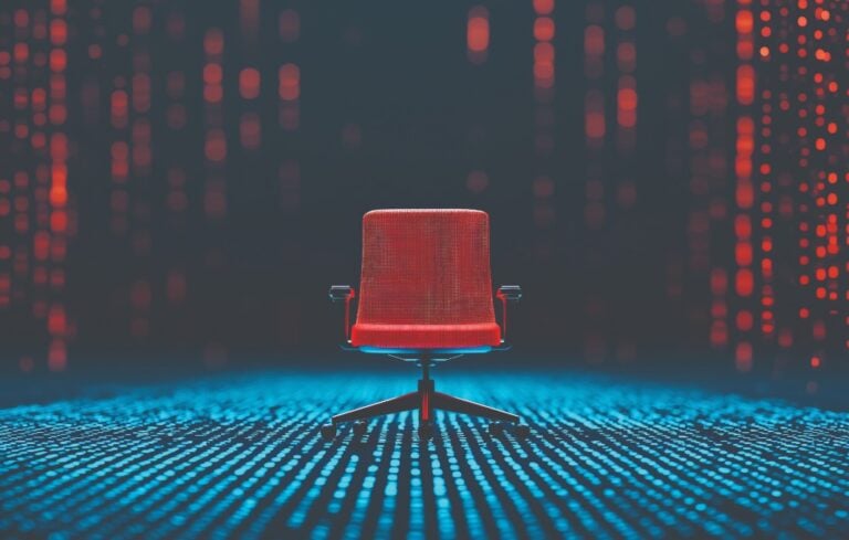 office chair on digital blue and red background