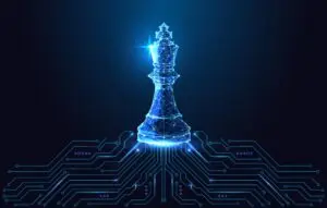 glowing chess king and circuit board, vector