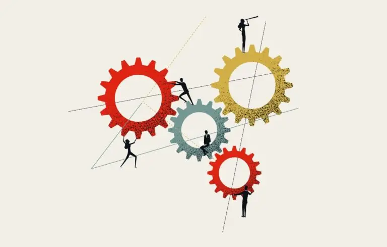 Business team and teamwork vector concept. Symbol of cooperation, process, solution. Minimal illustration.