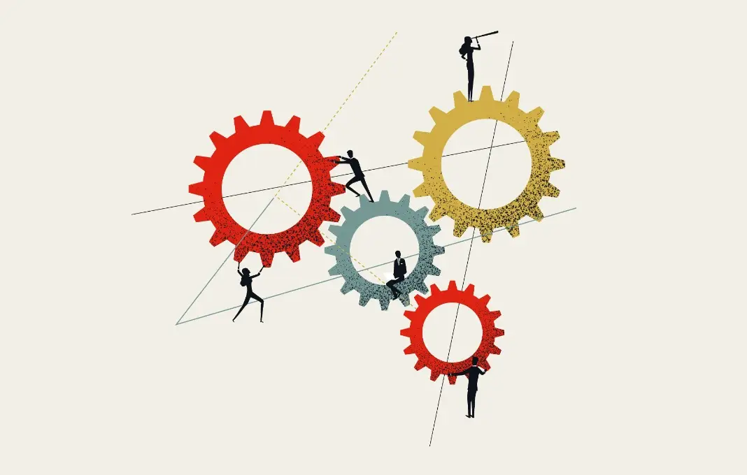 Business team and teamwork vector concept. Symbol of cooperation, process, solution. Minimal illustration.