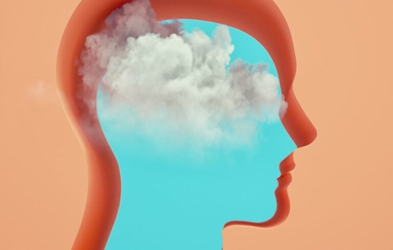 Silhouette of a head with a cloud.