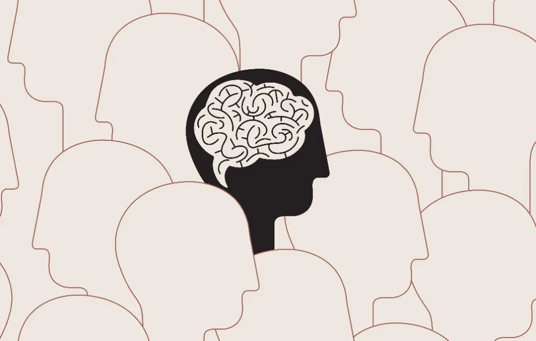 Crowd of people, only one with visible brain.